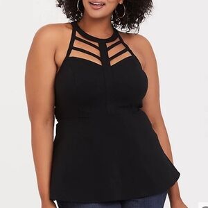 Torrid Caged High Neck Peplum Top